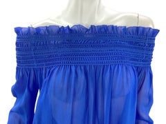 Saint Laurent Runway Blue Silk Georgette Off Shoulder Top Blouse French 38 US 6
