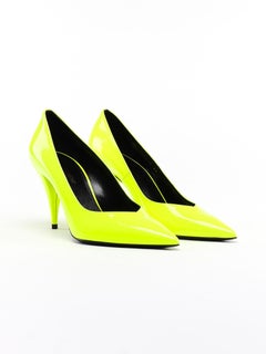 Saint Laurent Runway Neon Yellow Patent Leather "Kiki 85" Pump Size 38