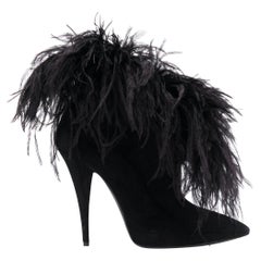 Saint Laurent Laufsteg Reißverschluss 110 Schwarz Wildleder High Stiletto Heel Stiefeletten Größe 39