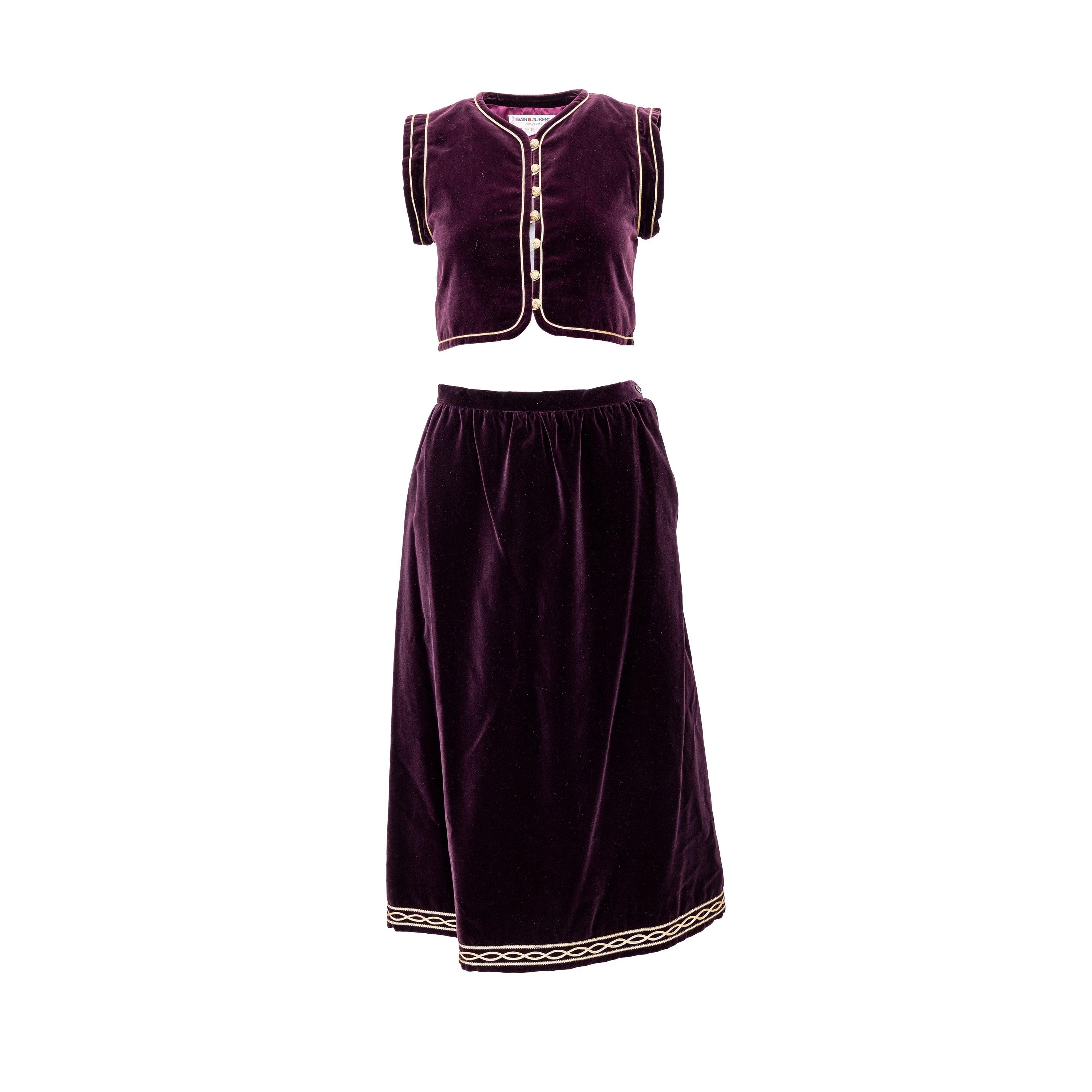 Black Saint Laurent Russian Ballet Vest and Skirt Set - '70s For Sale