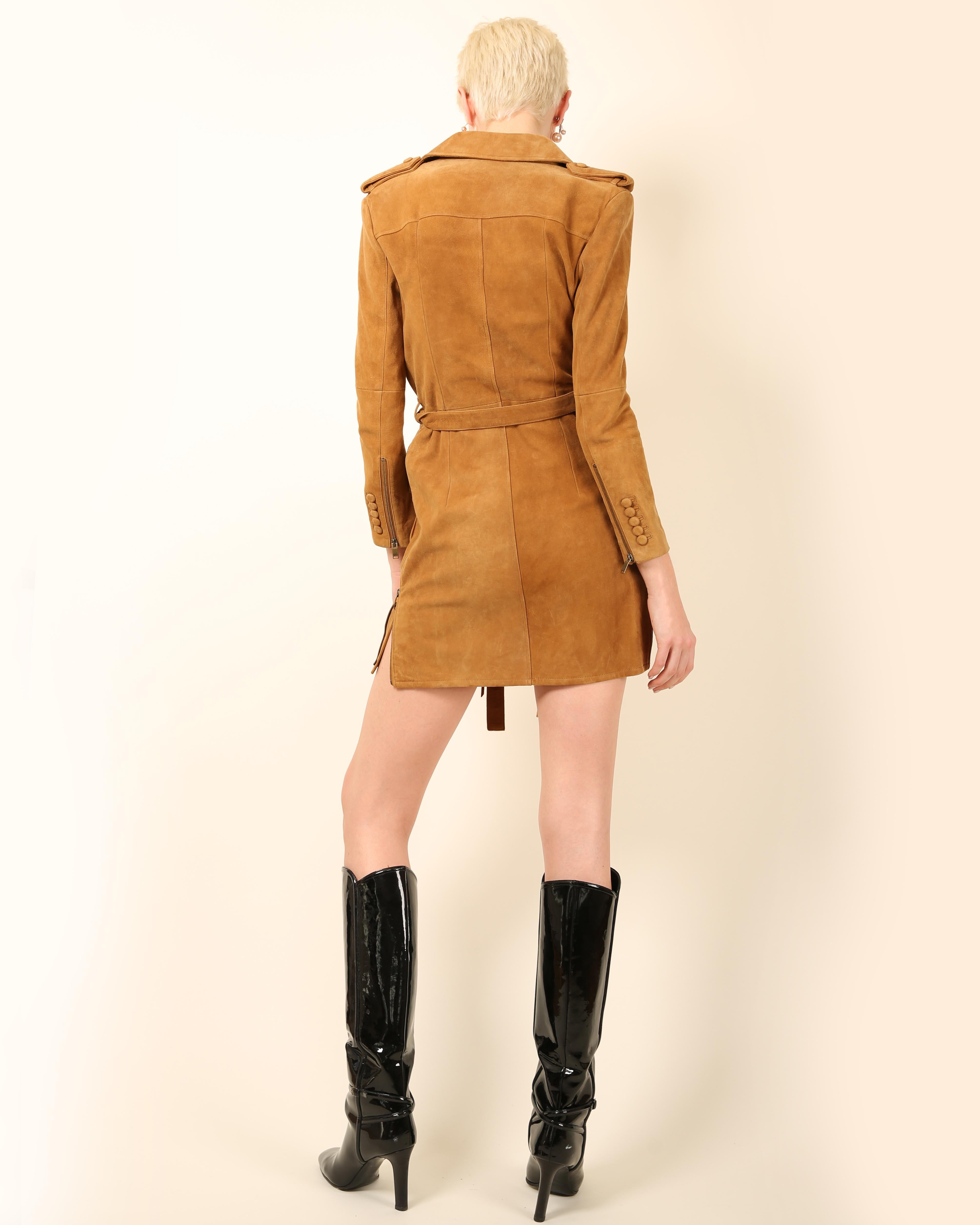 Saint Laurent S/S 13 tan suede leather safari style lace up belted mini dress  For Sale 7