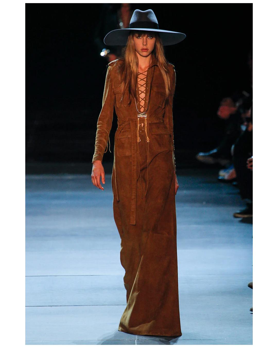 Saint Laurent S/S 13 tan suede leather safari style lace up belted mini dress  For Sale 10