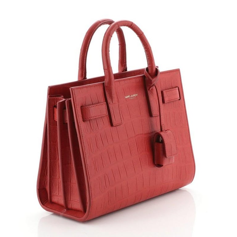 Saint Laurent Sac de Jour Bag Crocodile Embossed Leather Nano at