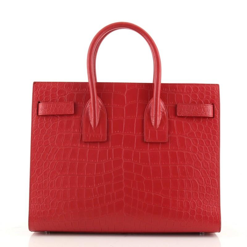 Red Saint Laurent Sac de Jour Bag Crocodile Embossed Leather Small