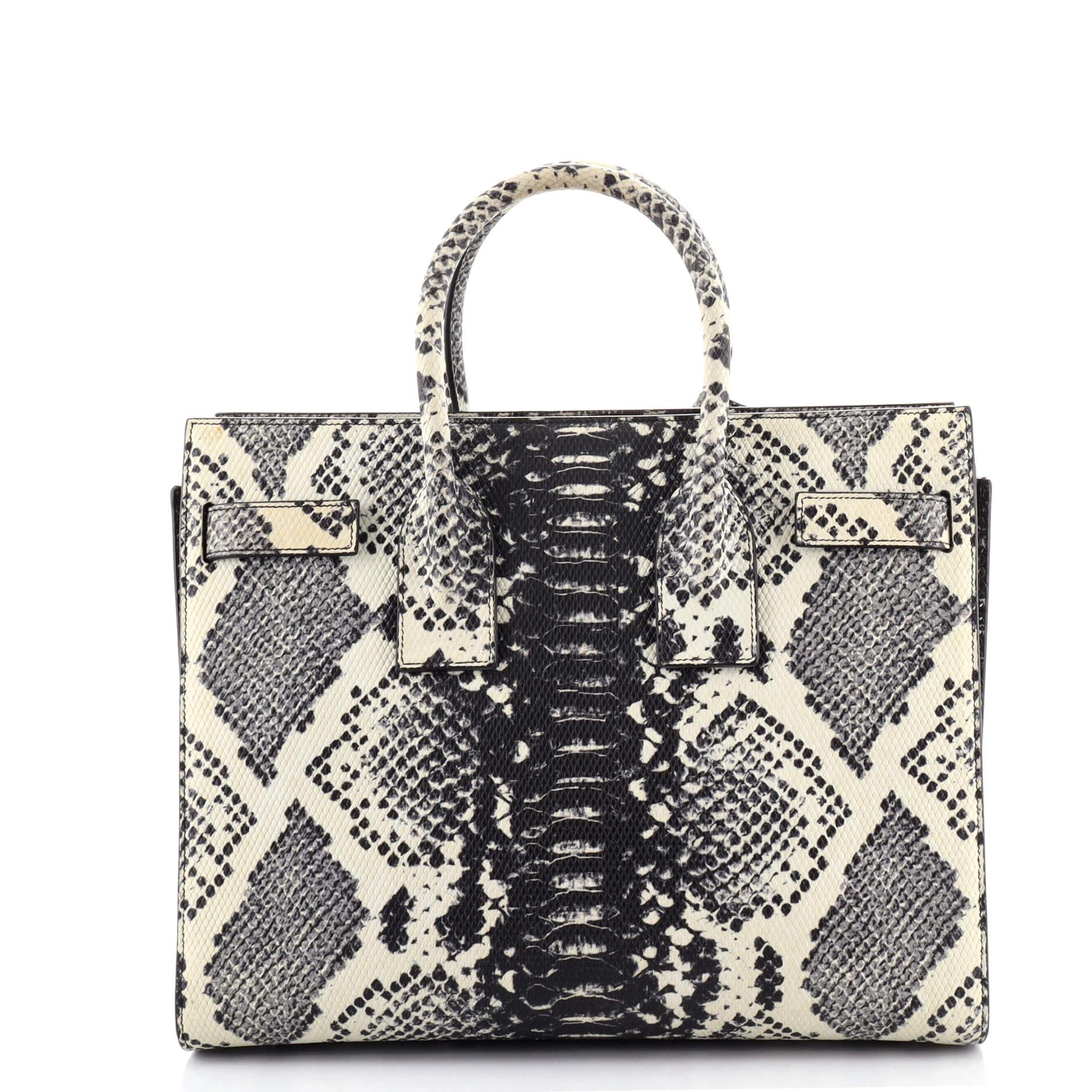 Saint Laurent Sac de Jour Tasche aus geprägtem Leder mit Pythonprägung Klein (Schwarz)