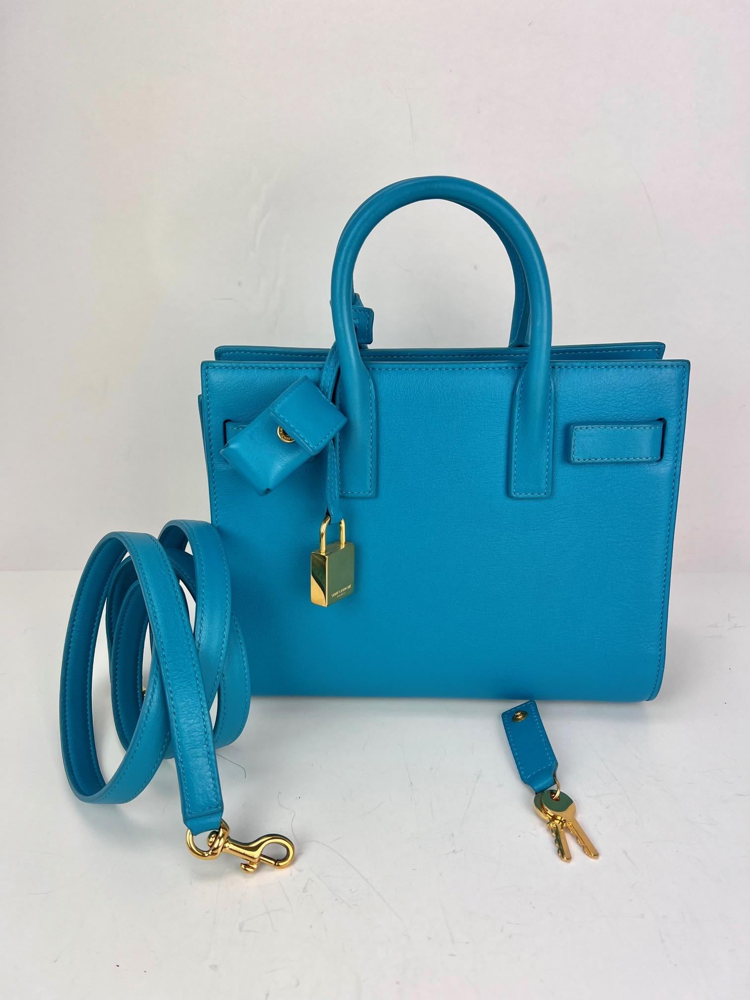 Saint Laurent Sac De Jour Blue Leather Crossbody Hand Bag For Sale 7