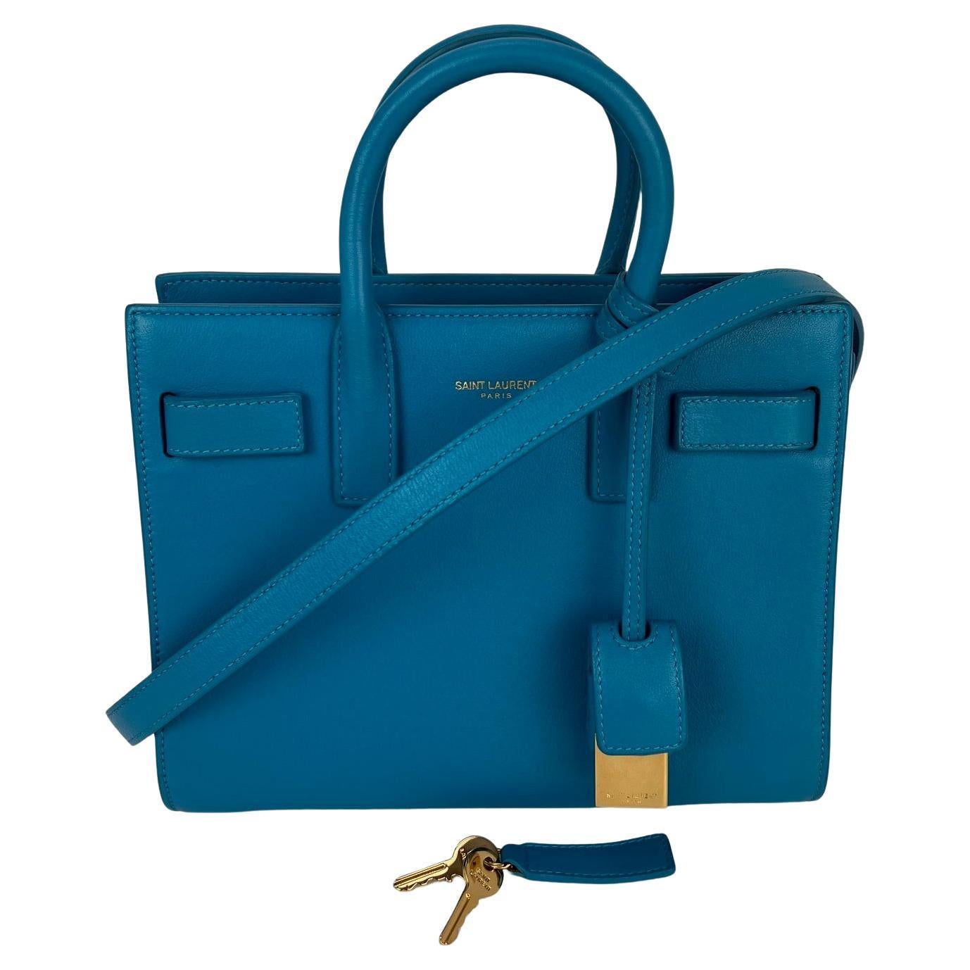 Saint Laurent Sac De Jour Blue Leather Crossbody Hand Bag For Sale
