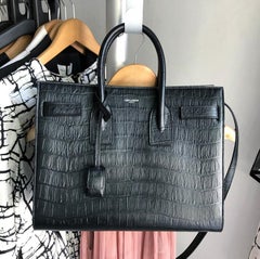 Saint Laurent Sac de Jour Croc Effect Black Small Tote Bag