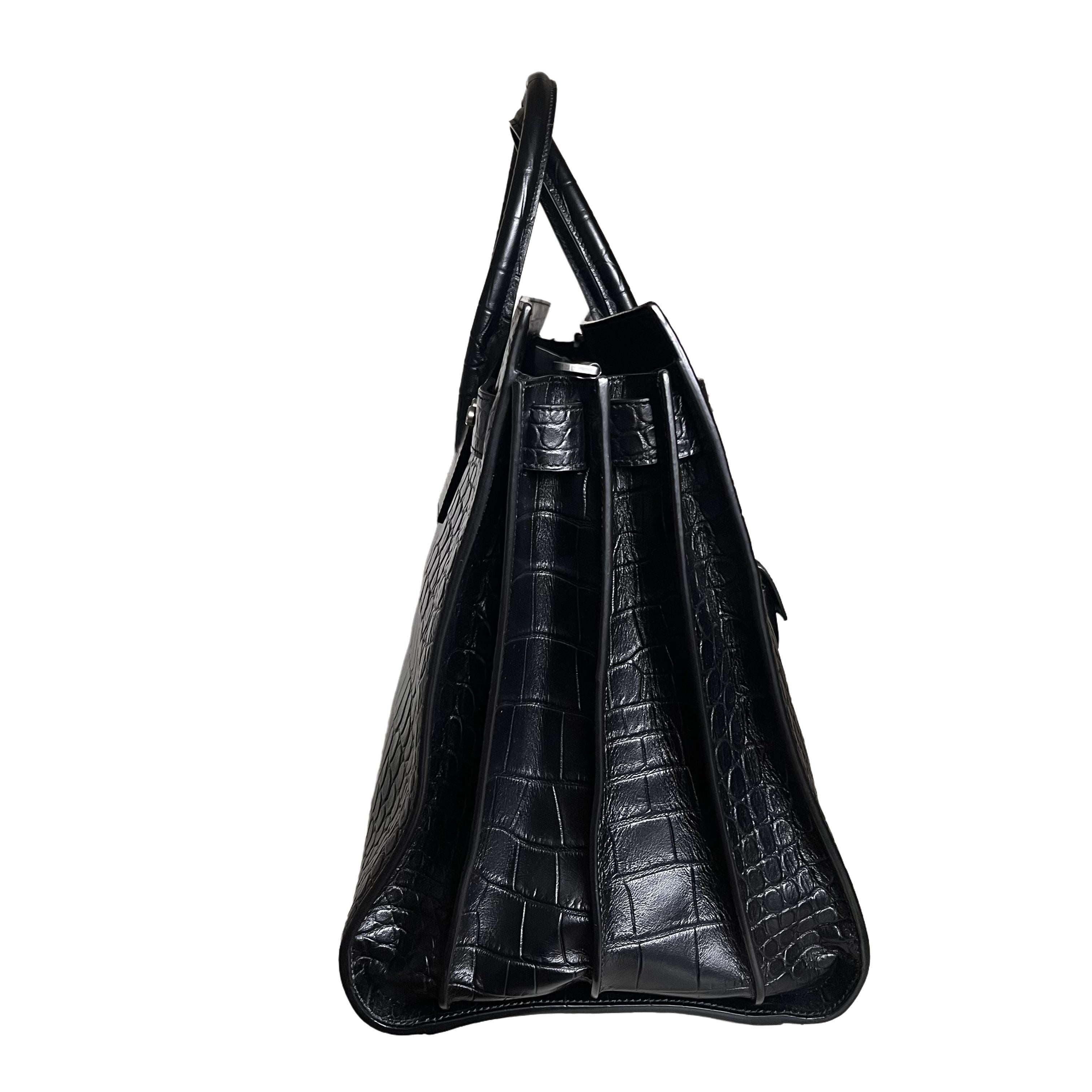 Saint Laurent Sac De Jour Large Black Crocodile-embossed Leather Handbag In New Condition For Sale In AUBERVILLIERS, FR