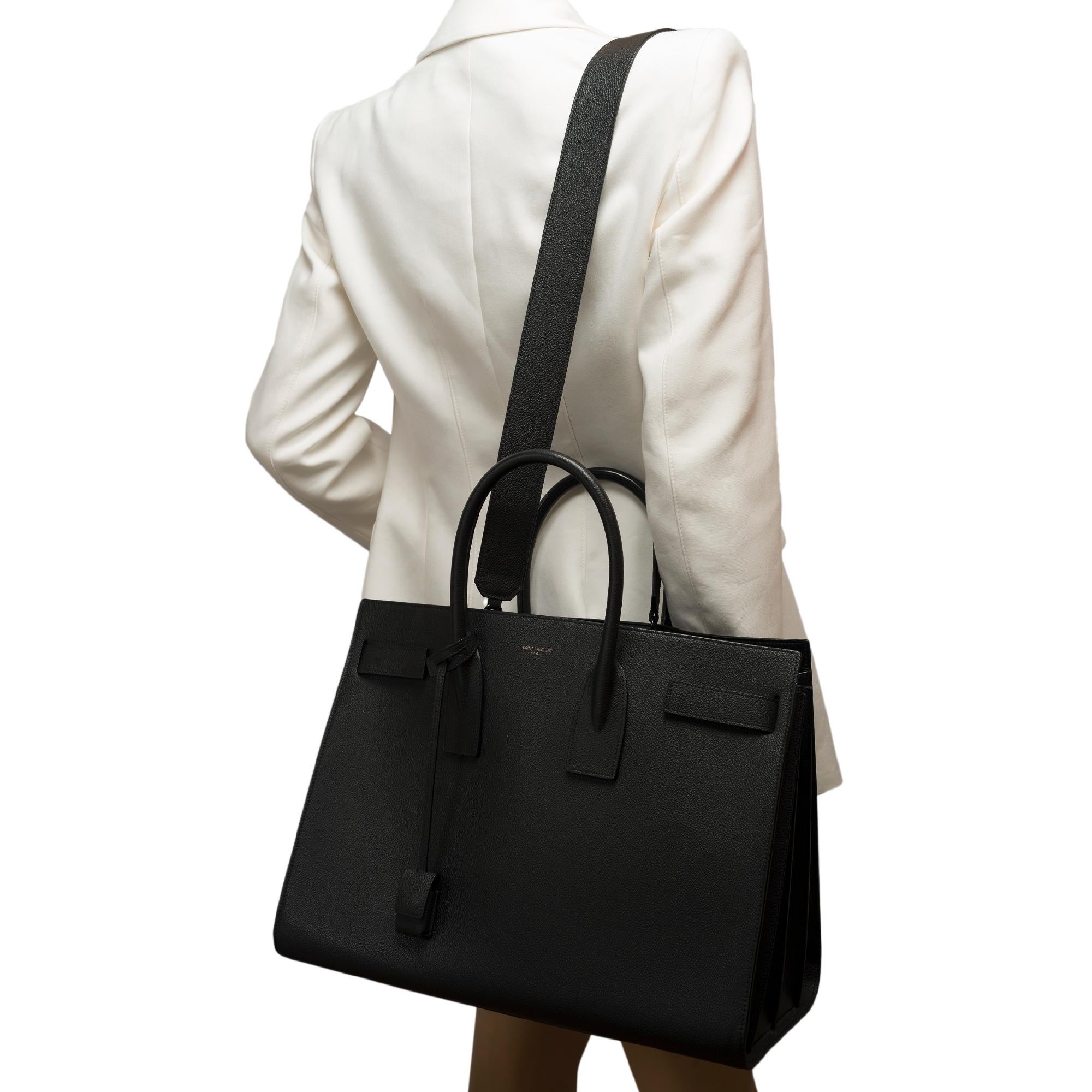 Saint Laurent Sac de Jour Large size handbag strap in black grained leather 8