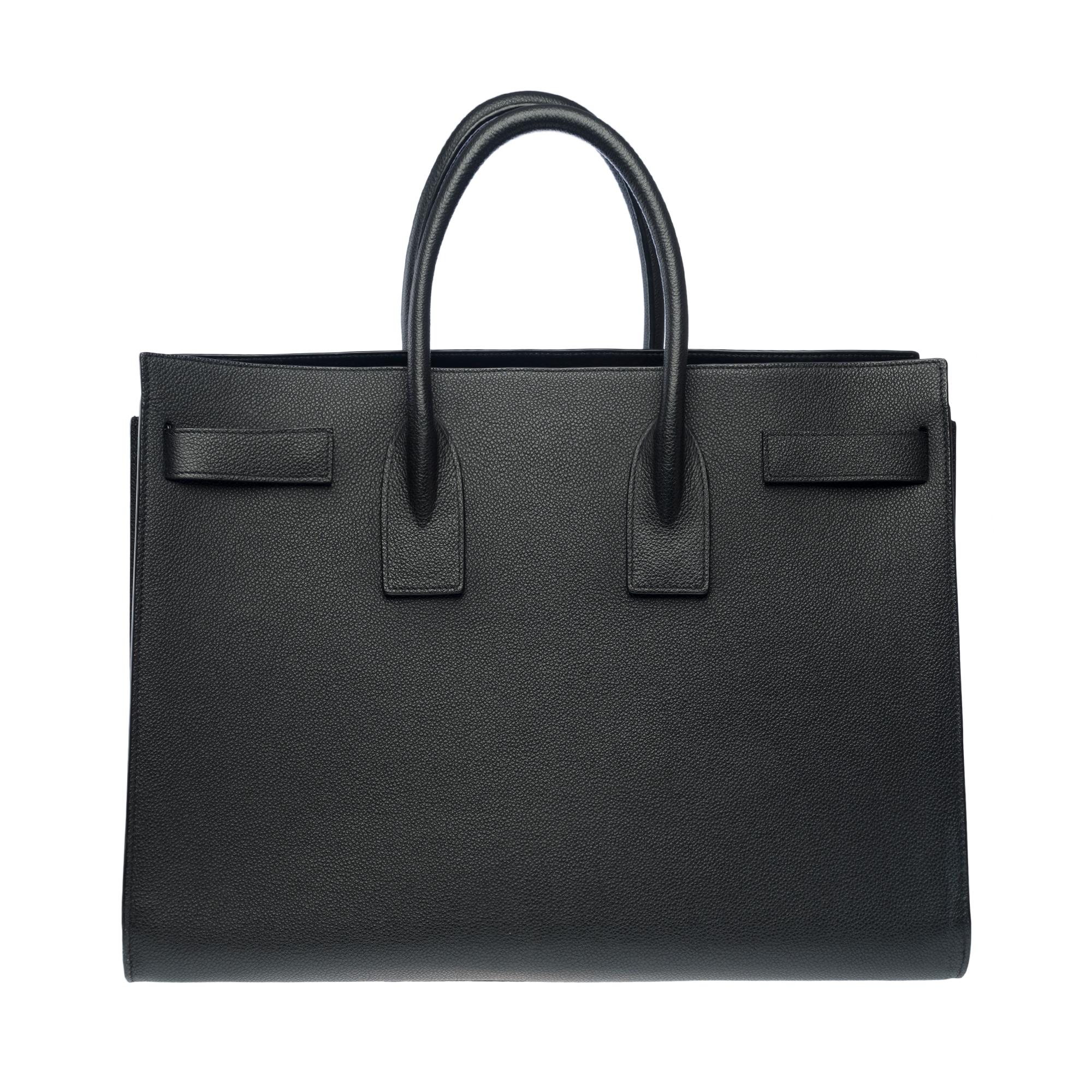 Saint Laurent Sac de Jour Large size handbag strap in black grained leather In Good Condition In Paris, IDF