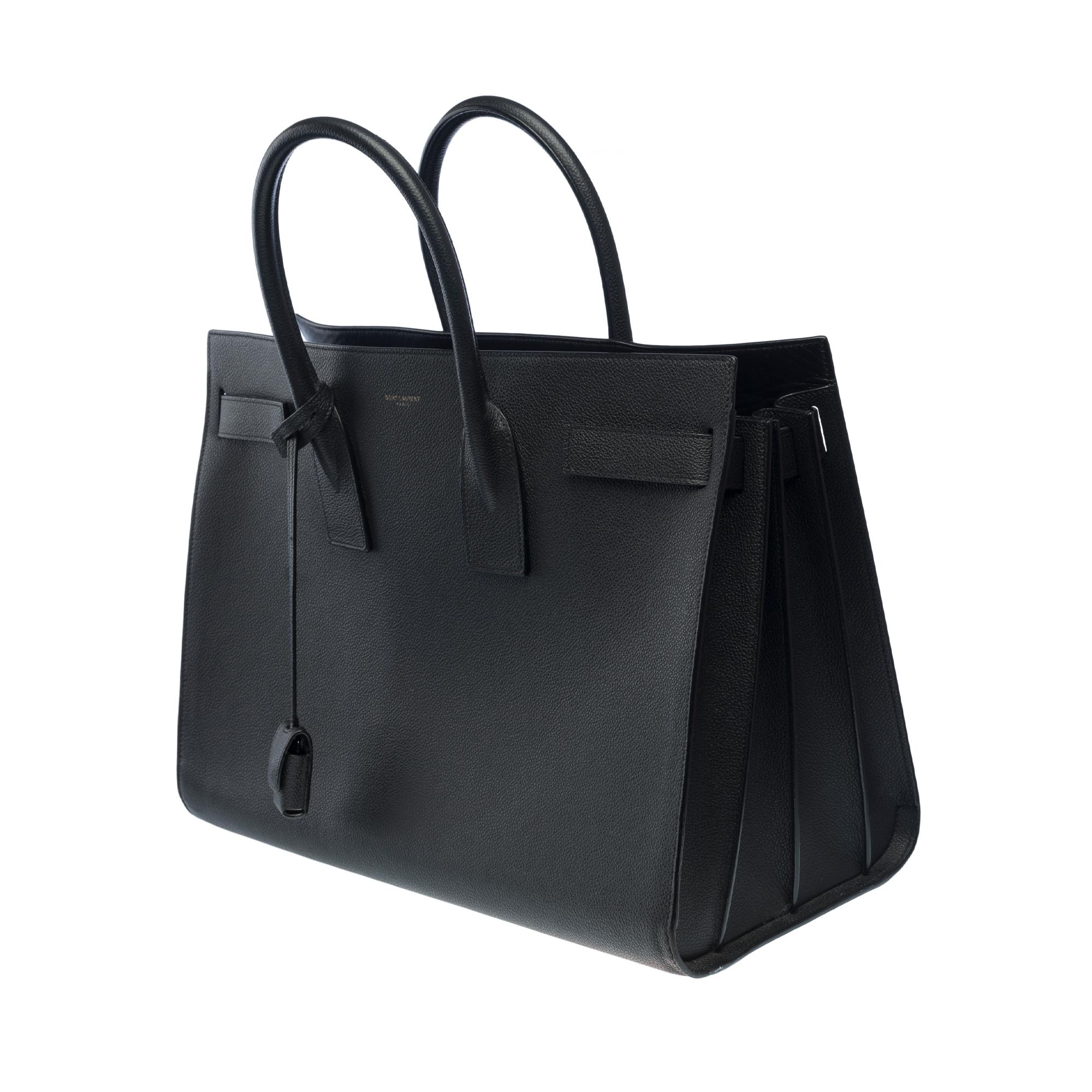 Women's or Men's Saint Laurent Sac de Jour Large size handbag strap in black grained leather