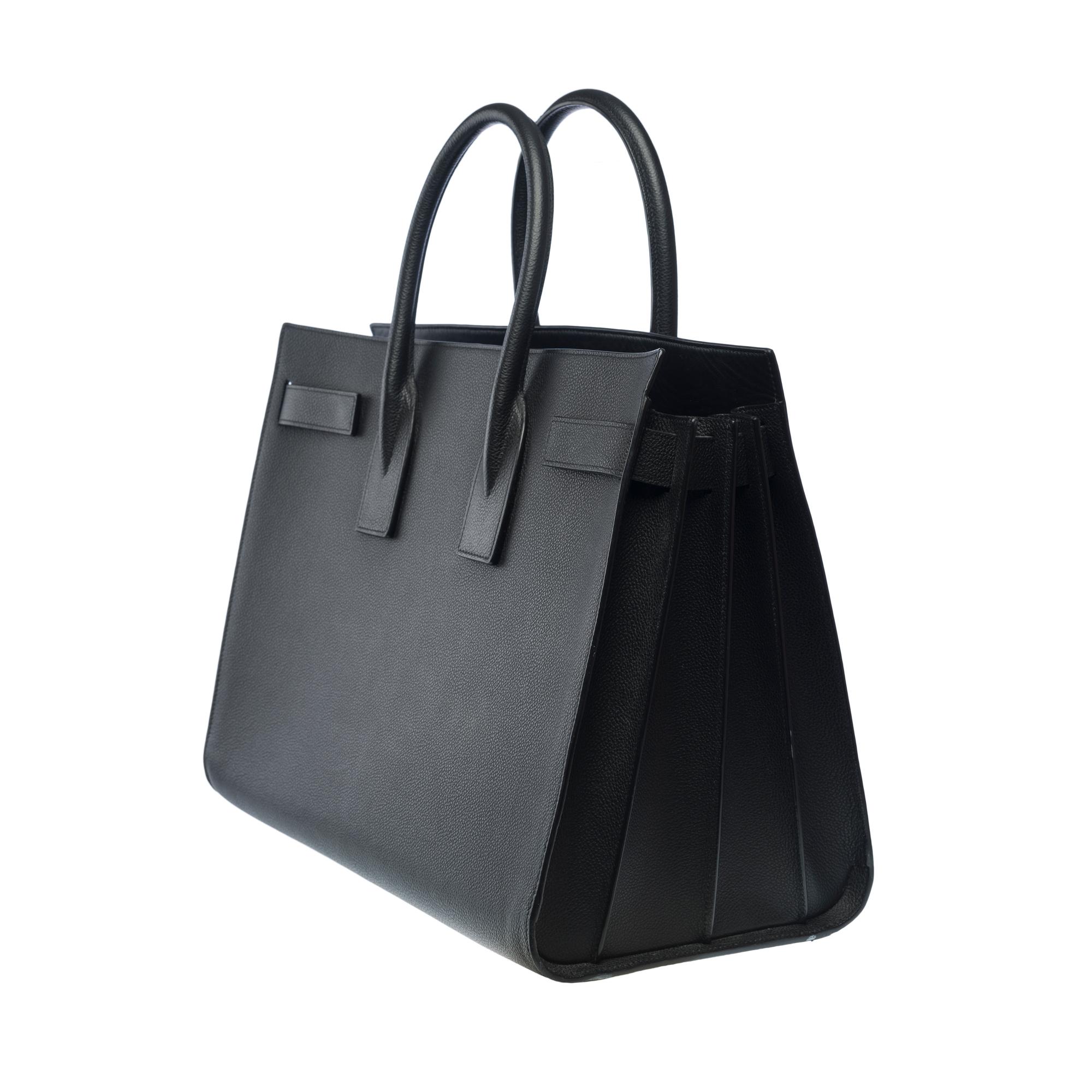 Saint Laurent Sac de Jour Large size handbag strap in black grained leather 1