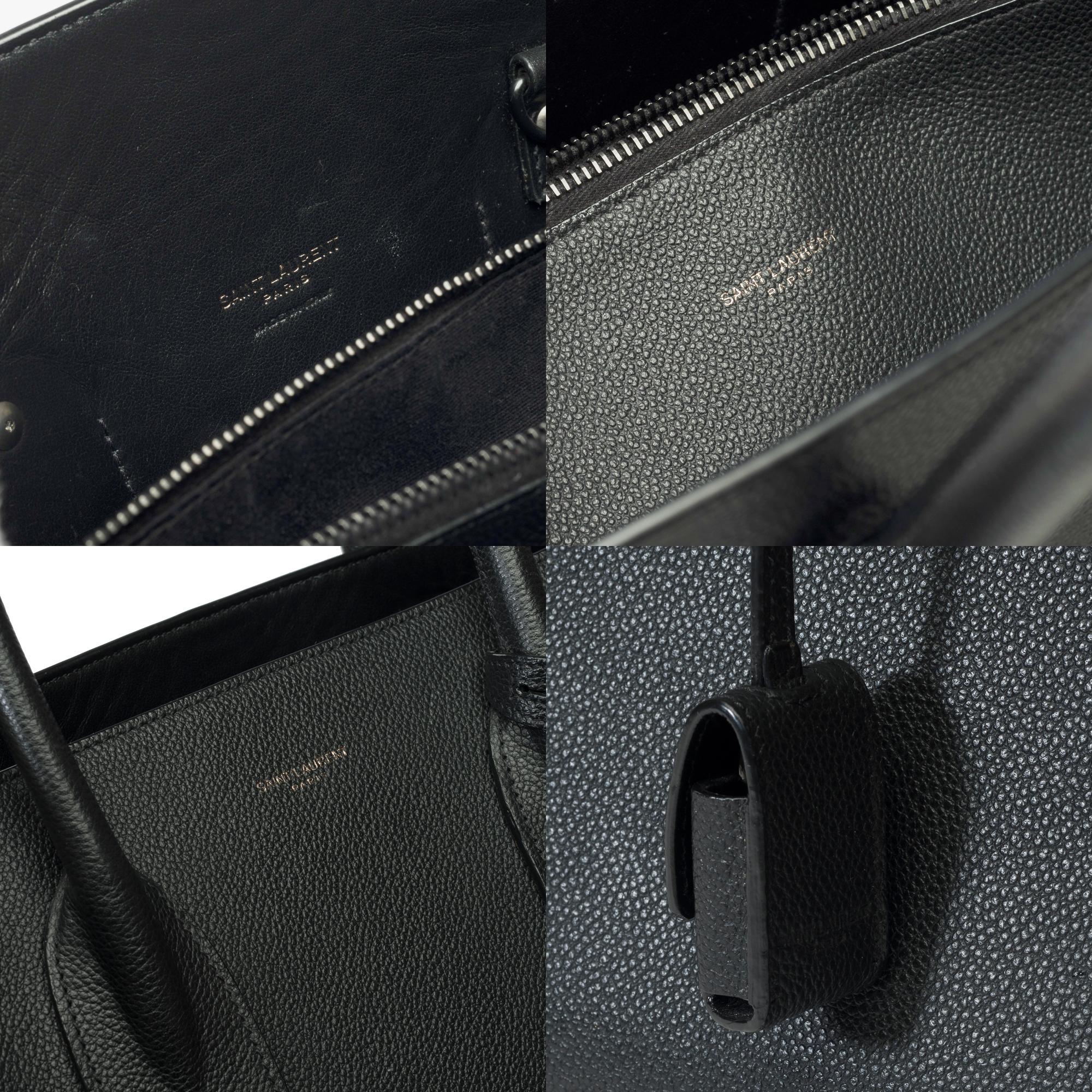 Saint Laurent Sac de Jour Large size handbag strap in black grained leather 2