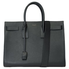 Vintage Saint Laurent Sac de Jour Large size handbag strap in black grained leather