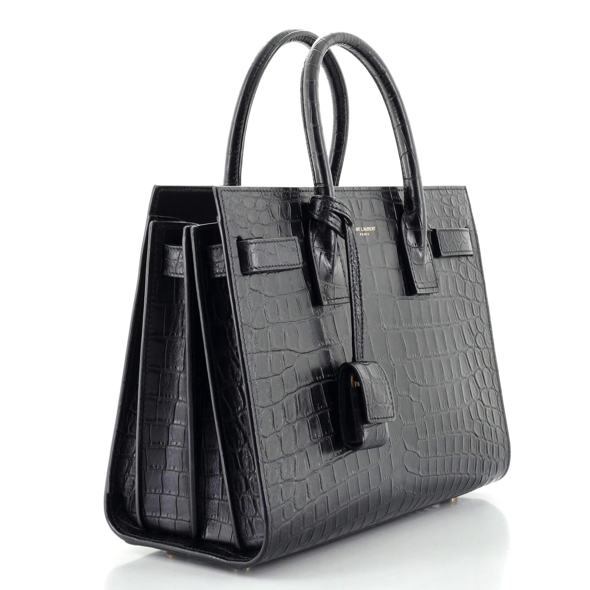 Saint Laurent Sac de Jour NM Tasche Krokodil geprägtes Leder Baby (Schwarz)