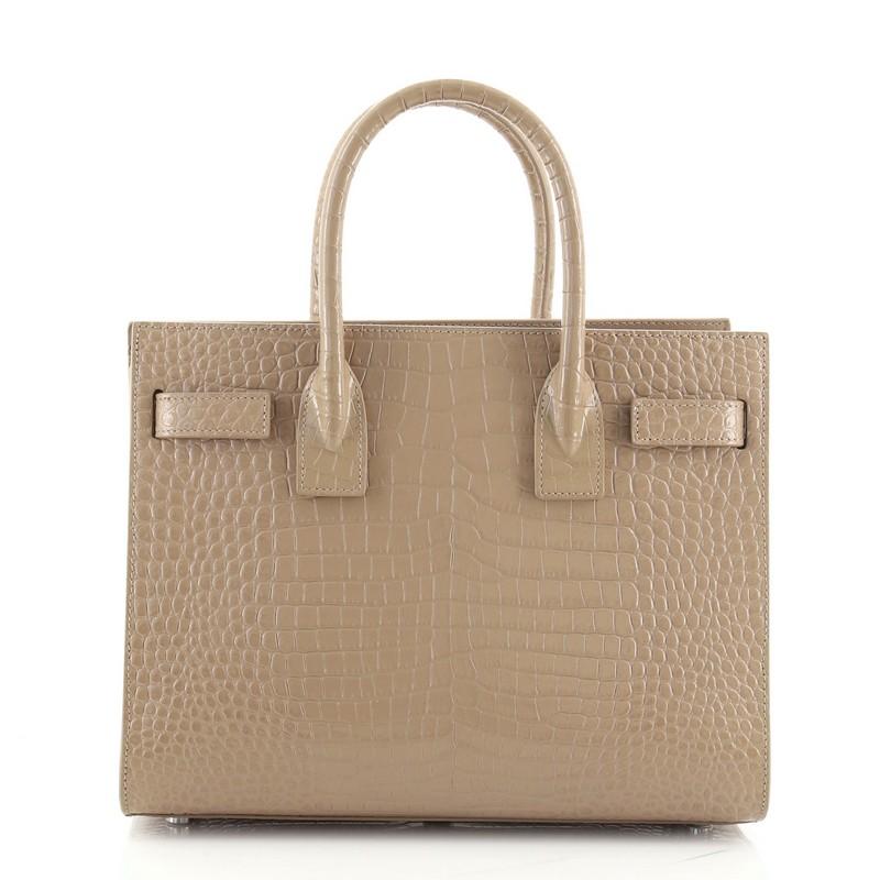 Brown Saint Laurent Sac de Jour NM Bag Crocodile Embossed Leather Baby