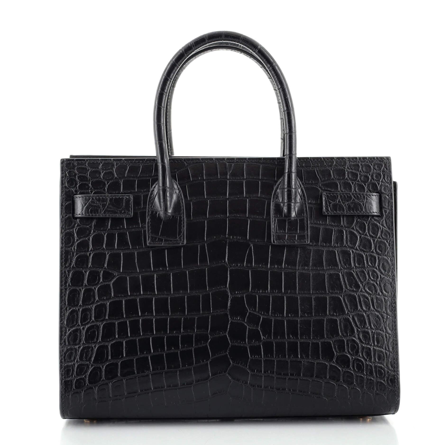 Black Saint Laurent Sac de Jour NM Bag Crocodile Embossed Leather Baby