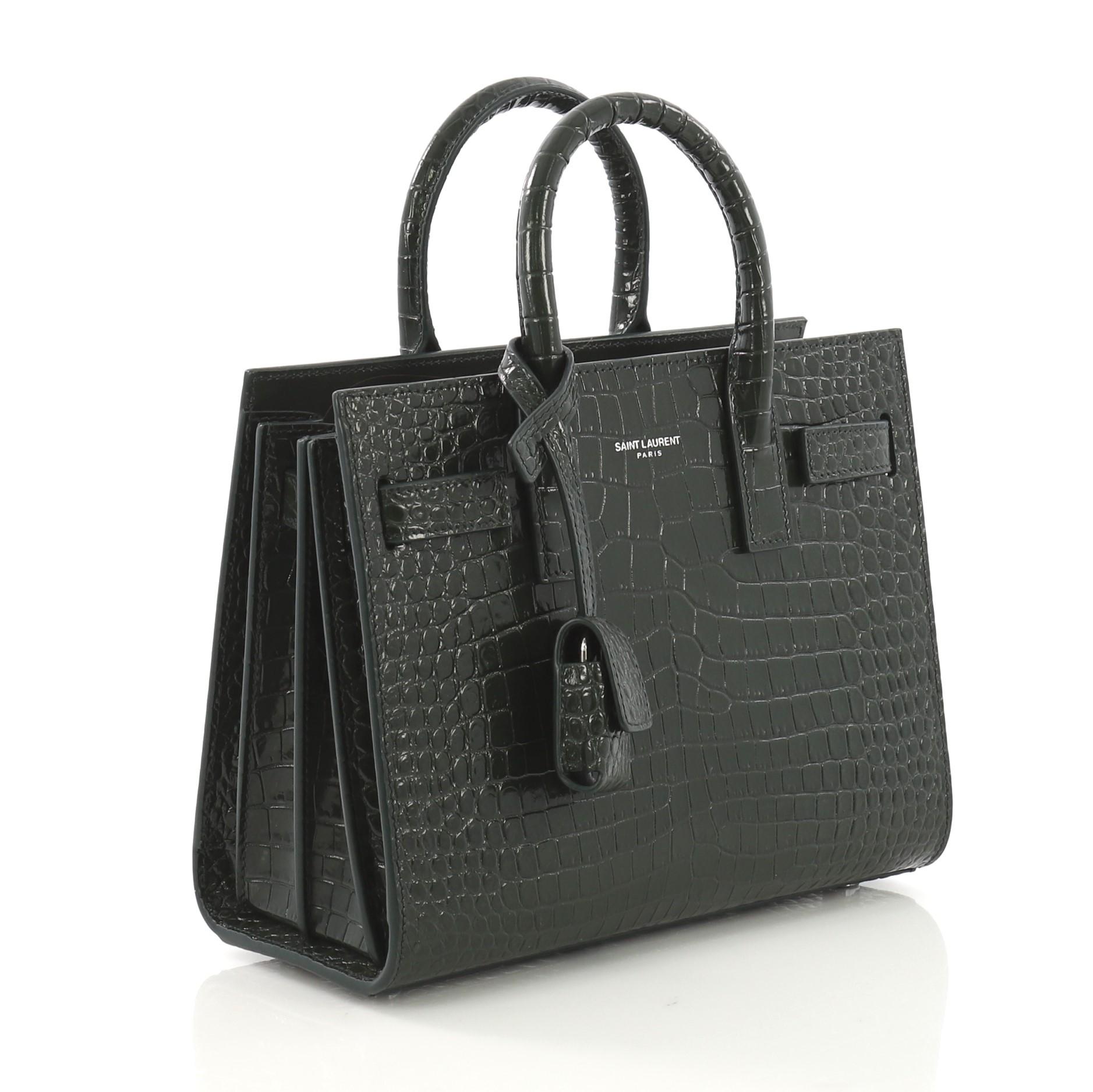 Black Saint Laurent Sac de Jour NM Handbag Crocodile Embossed Leather Nano