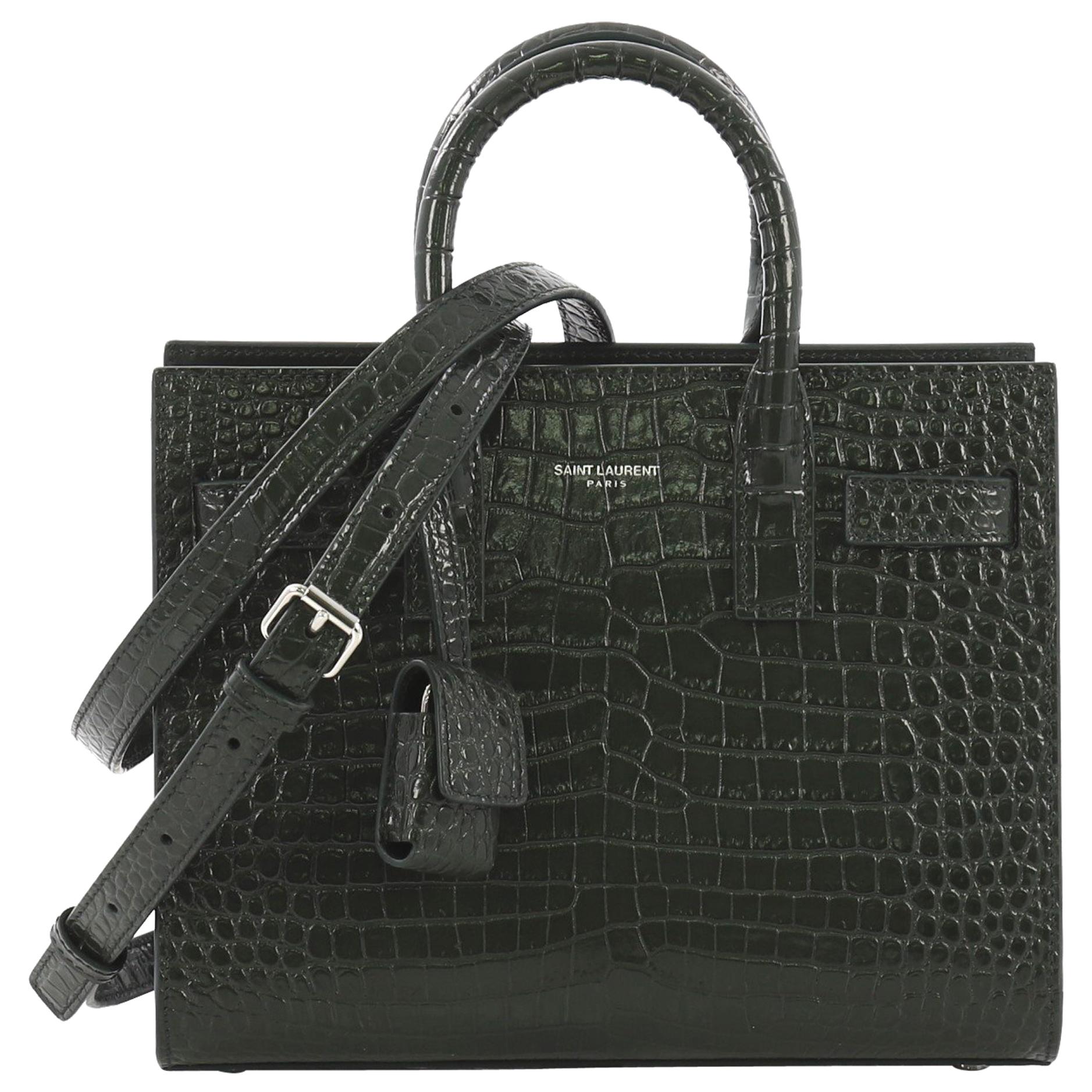 Saint Laurent Sac de Jour NM Handbag Crocodile Embossed Leather Nano