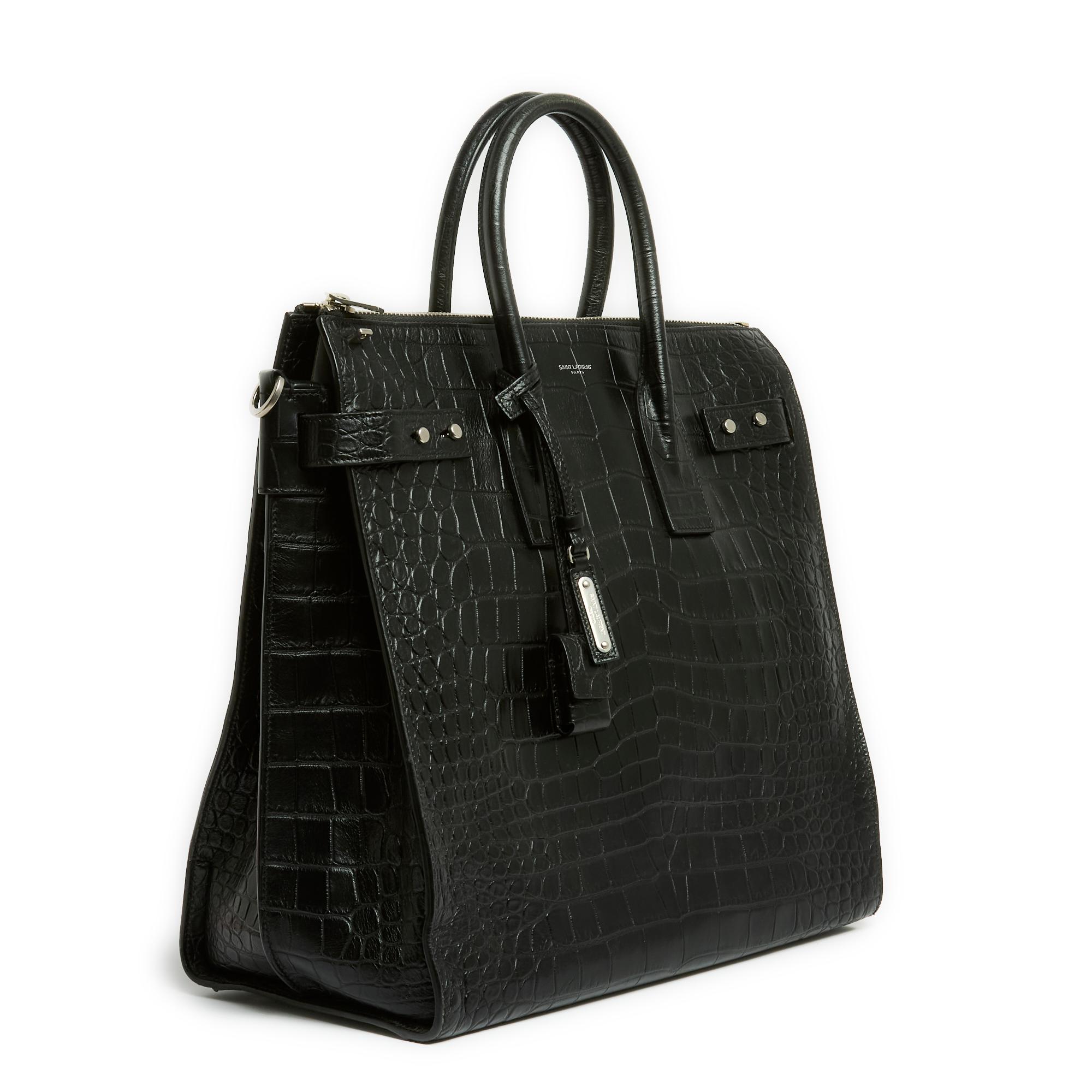 Women's or Men's Saint Laurent Sac de Jour North/South Black Crocodile embossed Leather Bag Strap For Sale