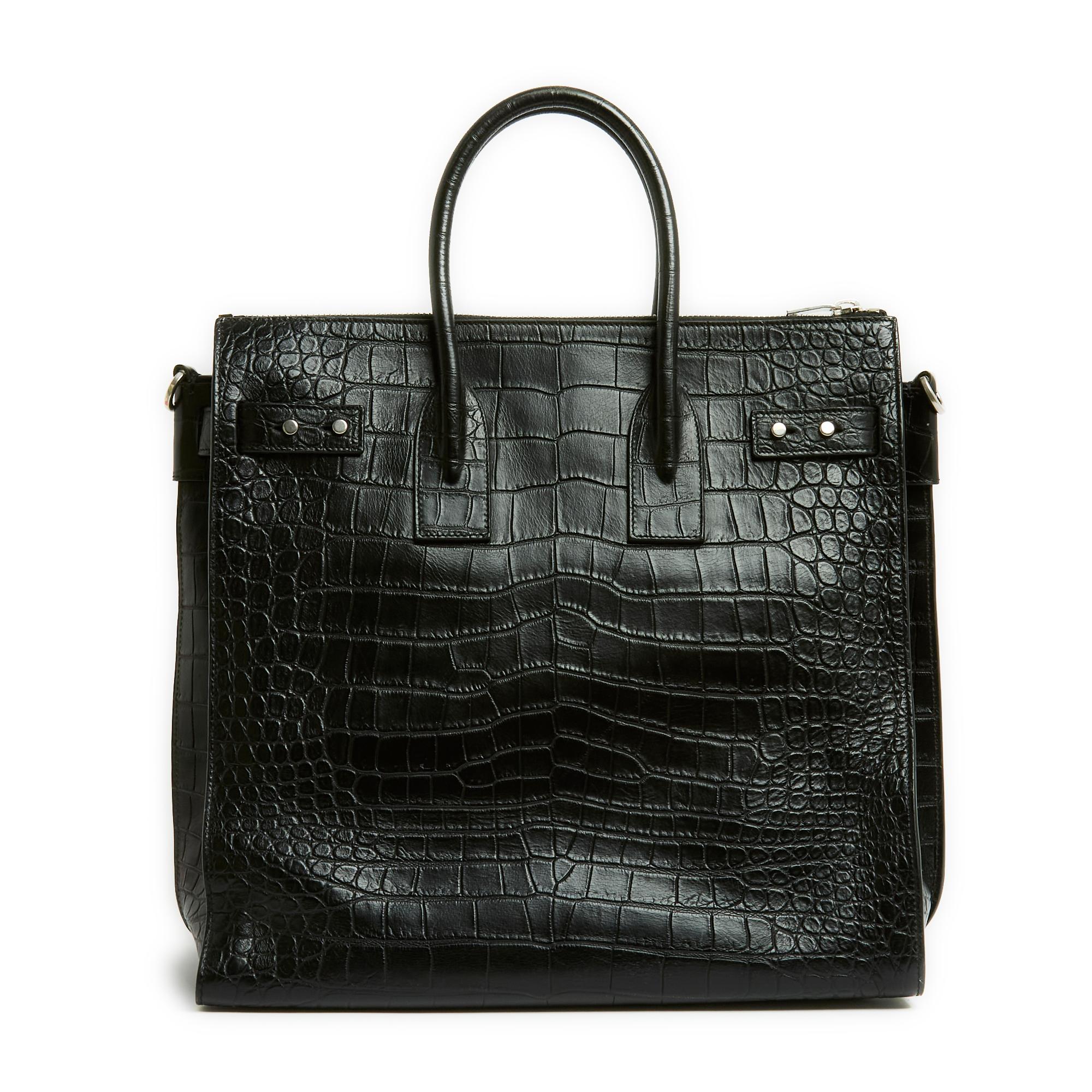 Saint Laurent Sac de Jour North/South Black Crocodile embossed Leather Bag Strap For Sale 1