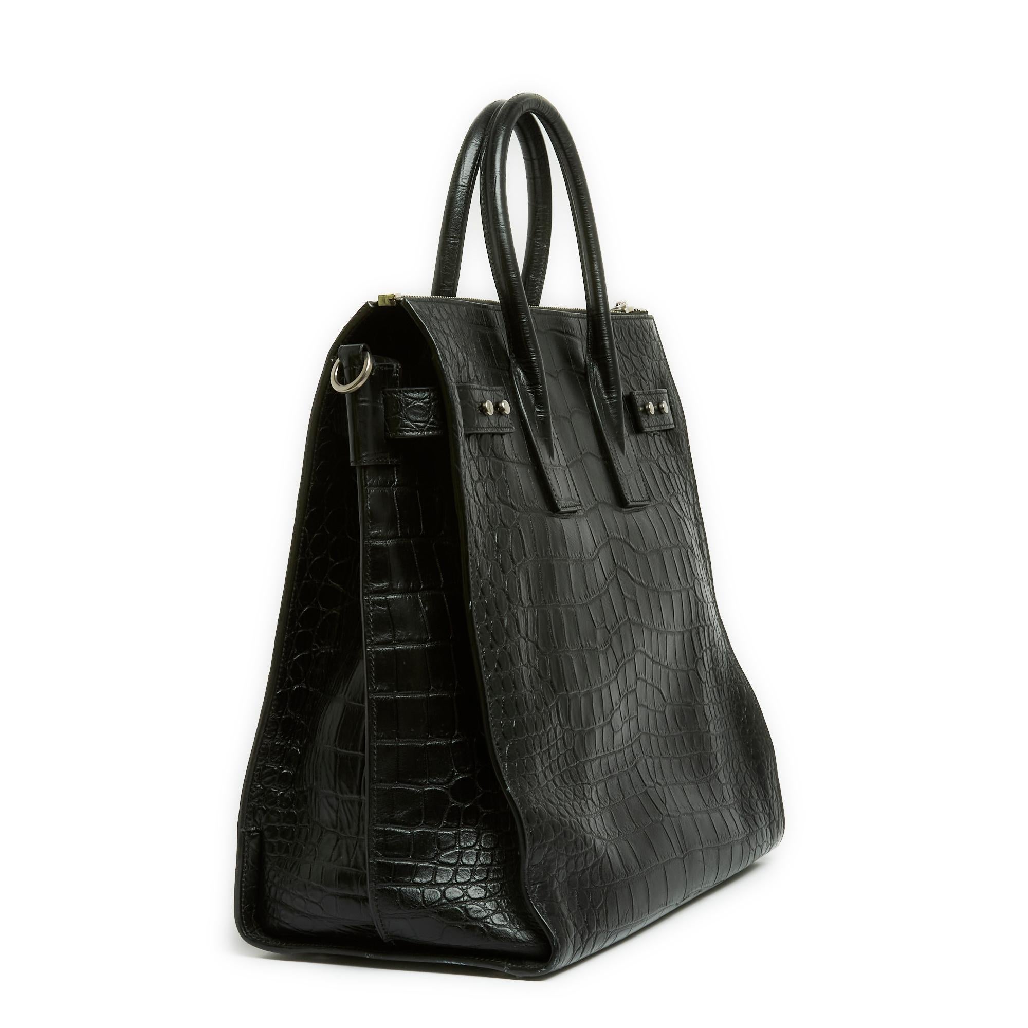 Saint Laurent Sac de Jour North/South Black Crocodile embossed Leather Bag Strap For Sale 2