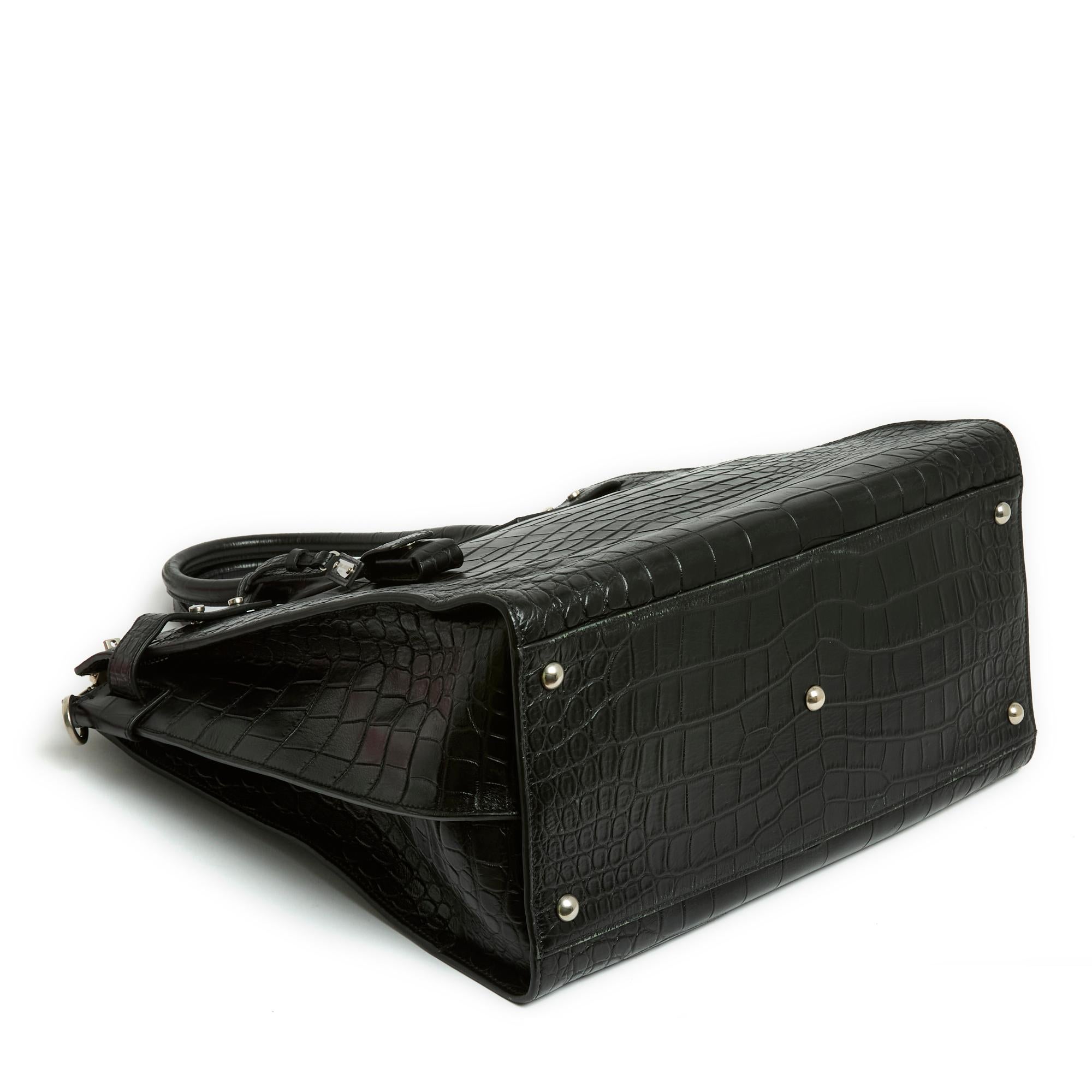 Saint Laurent Sac de Jour North/South Black Crocodile embossed Leather Bag Strap For Sale 3