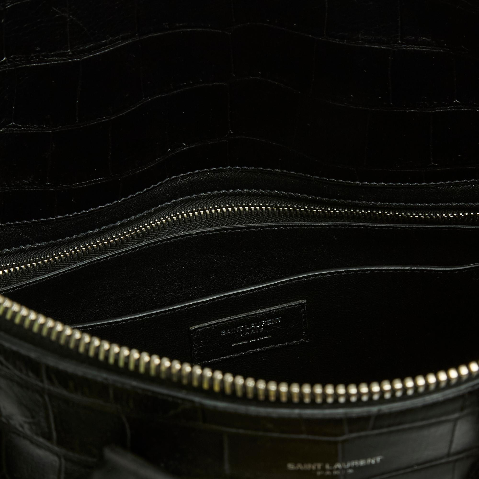 Saint Laurent Sac de Jour North/South Black Crocodile embossed Leather Bag Strap For Sale 4