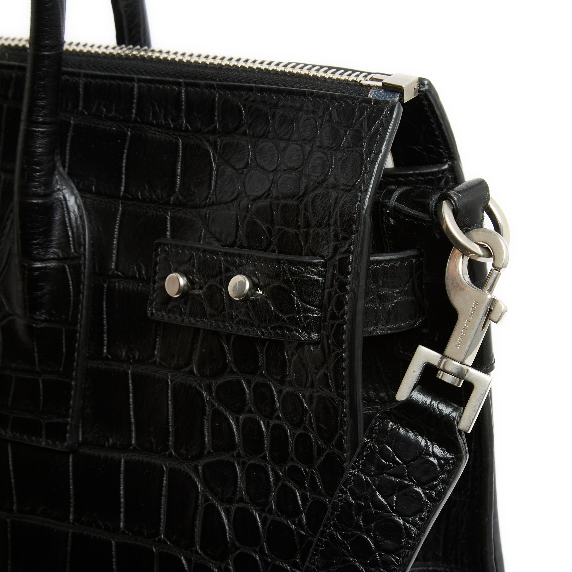 Saint Laurent Sac de Jour North/South Black Crocodile embossed Leather Bag Strap For Sale 5