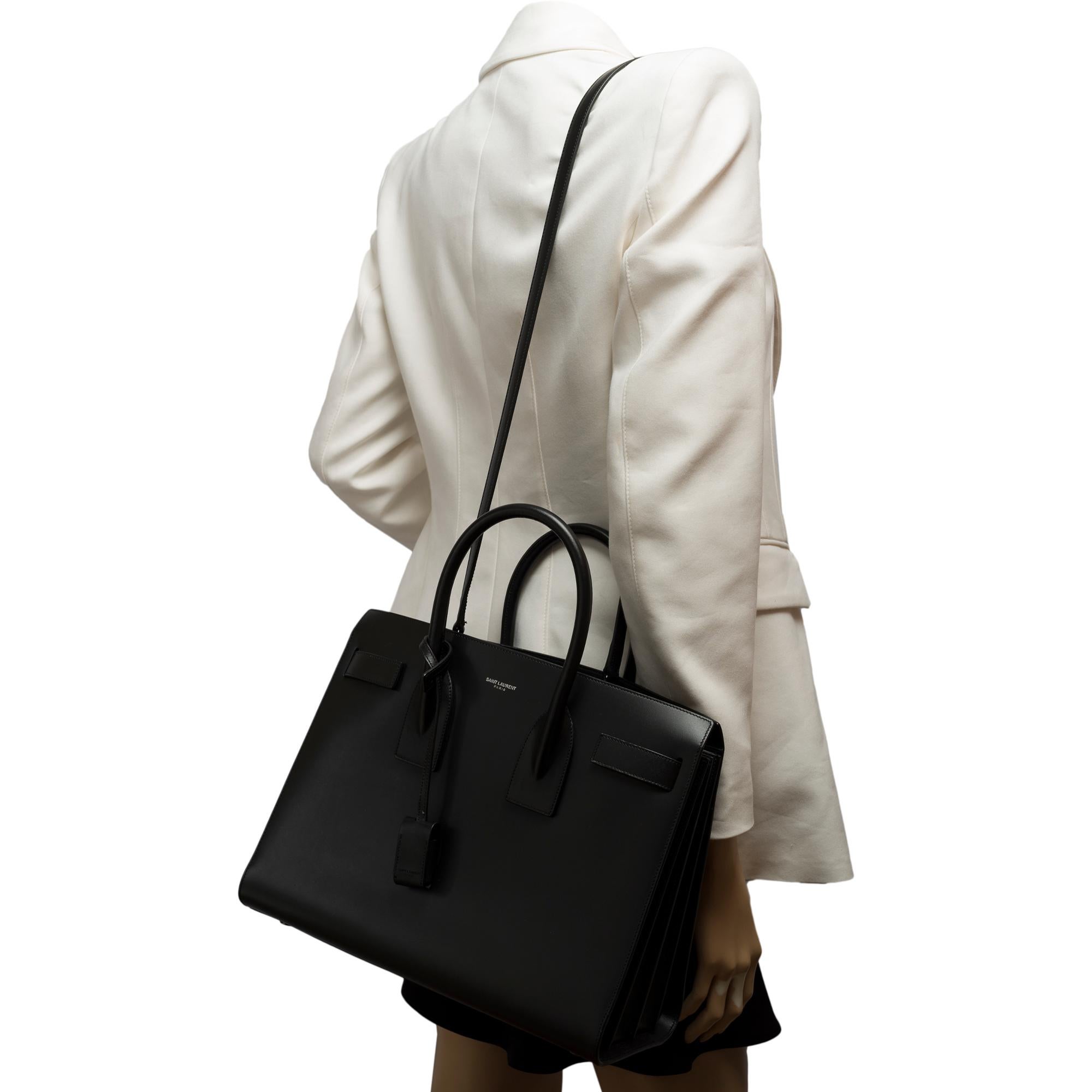 Saint Laurent Sac de Jour Small size handbag strap in black Box calf leather For Sale 10