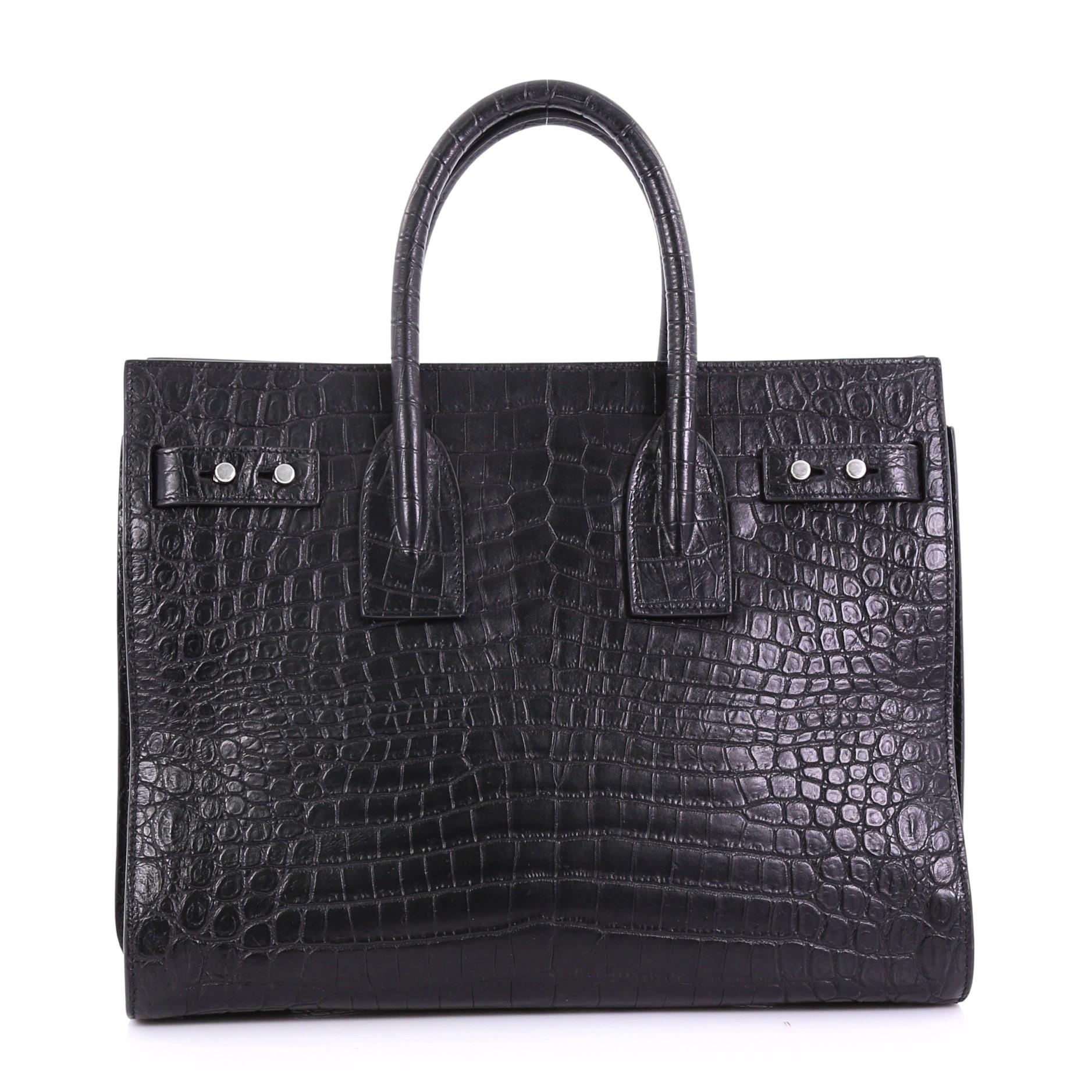 Black Saint Laurent Sac de Jour Souple Bag Crocodile Embossed Leather Small