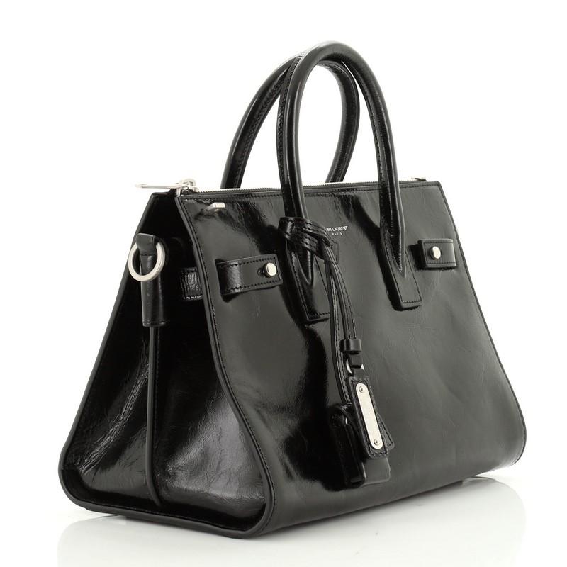 Black Saint Laurent Sac de Jour Souple Zip Tote Cracked Shiny Leather Baby