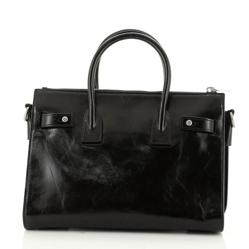 Saint Laurent Sac de Jour Souple Zip Tote Cracked Shiny Leather Baby In Good Condition In NY, NY