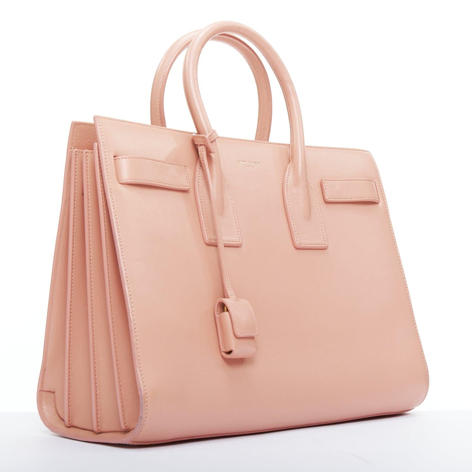Beige SAINT LAURENT Sac Du Jour pale pink calfskin gold logo executive tote bag