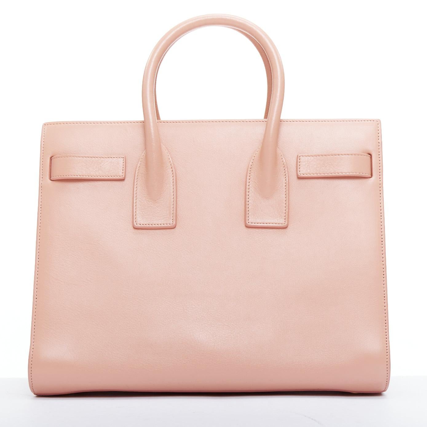 SAINT LAURENT Sac Du Jour pale pink calfskin gold logo executive tote bag 1