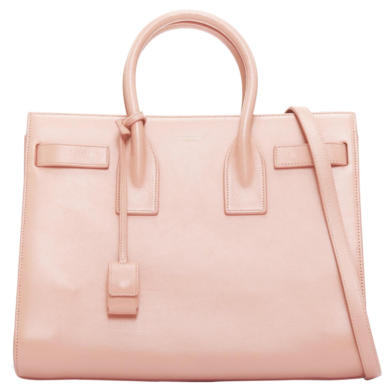 SAINT LAURENT Sac Du Jour pale pink calfskin gold logo executive tote bag