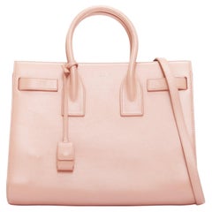 SAINT LAURENT Sac Du Jour pale pink calfskin gold logo executive tote bag