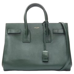 SAINT LAURENT Sac Du Jour Small forest green smooth leather top handle satchel 