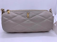 SAINT LAURENT Sade Mini Tube White Leather Gold Chain Shoulder Bag