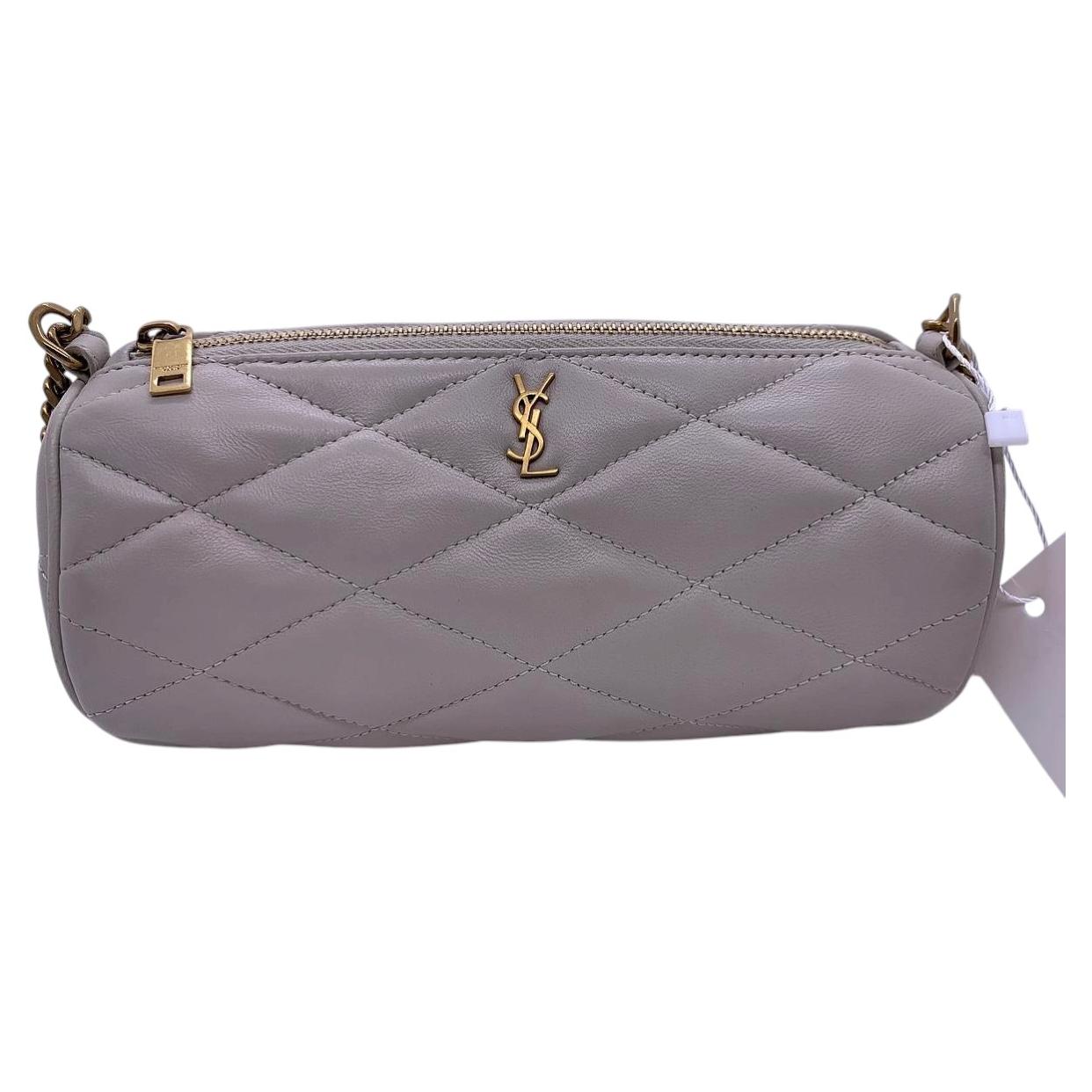 SAINT LAURENT Sade Mini Tube Borsa a spalla in pelle bianca con catena d'oro