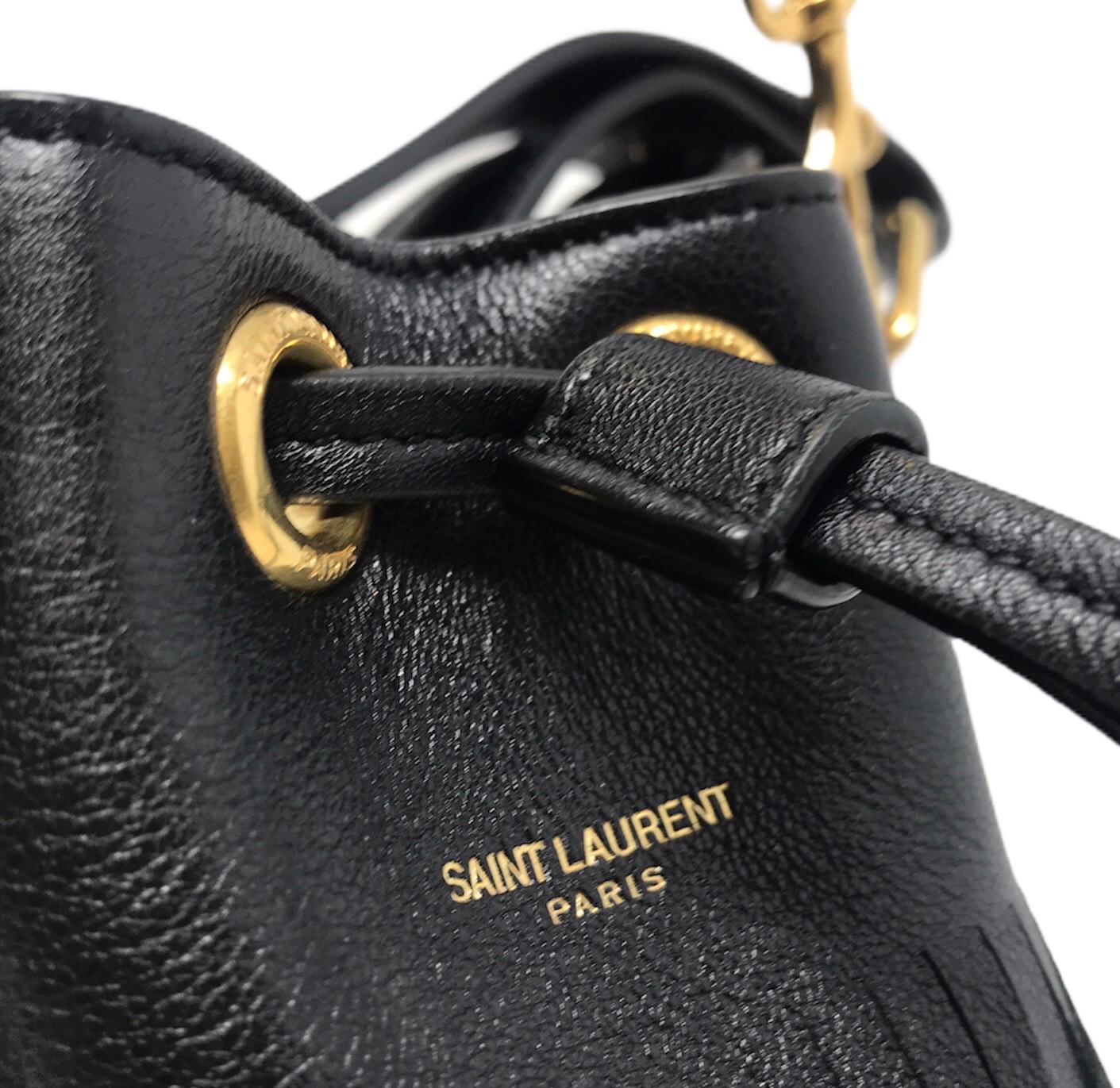 SAINT LAURENT:  Saint Laurent Small Fringe Bucket Bag - Black In Excellent Condition In Milan, IT