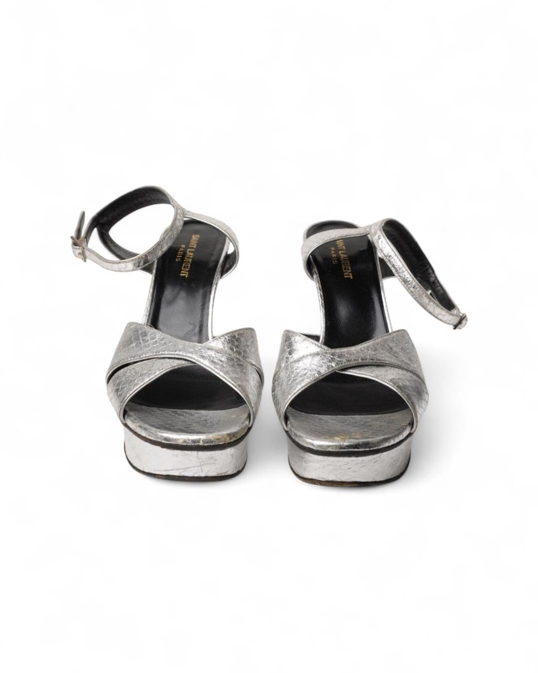 Saint Laurent Silver Python Sandal For Sale 5