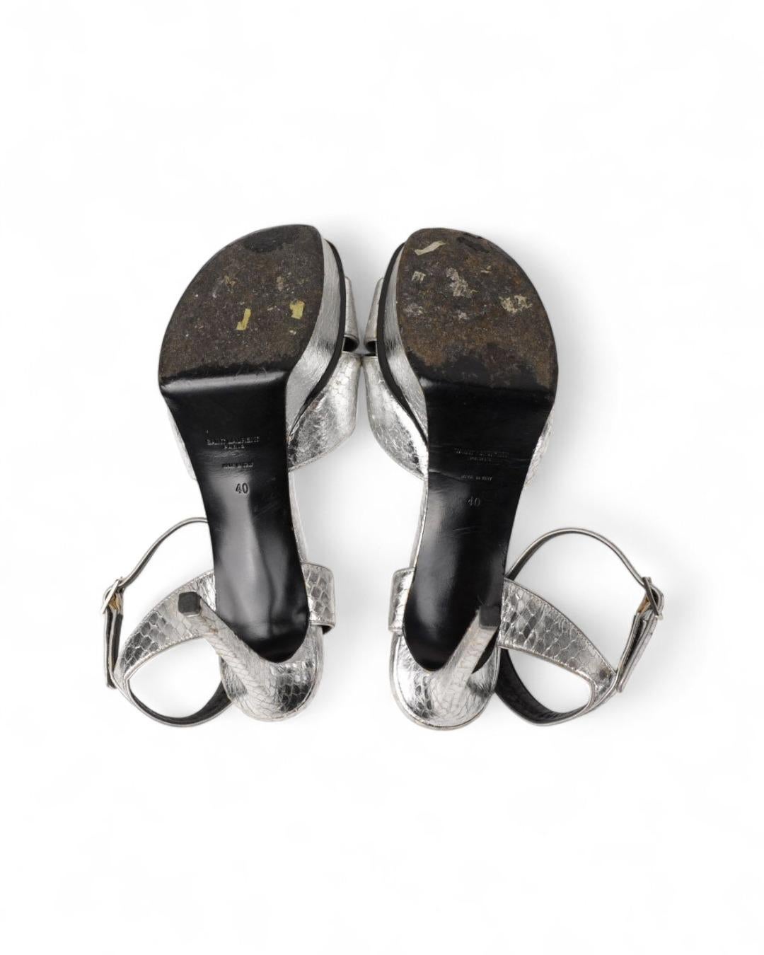Saint Laurent Silver Python Sandal For Sale 1