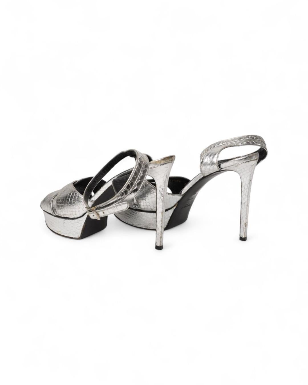 Saint Laurent Silver Python Sandal For Sale 2