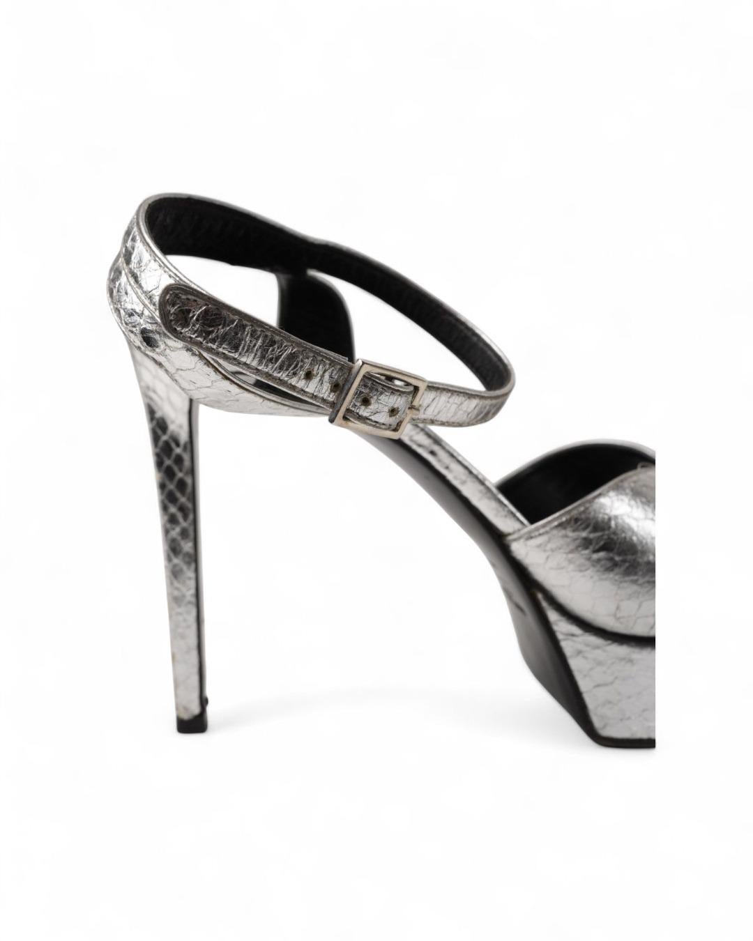 Saint Laurent Silver Python Sandal For Sale 3
