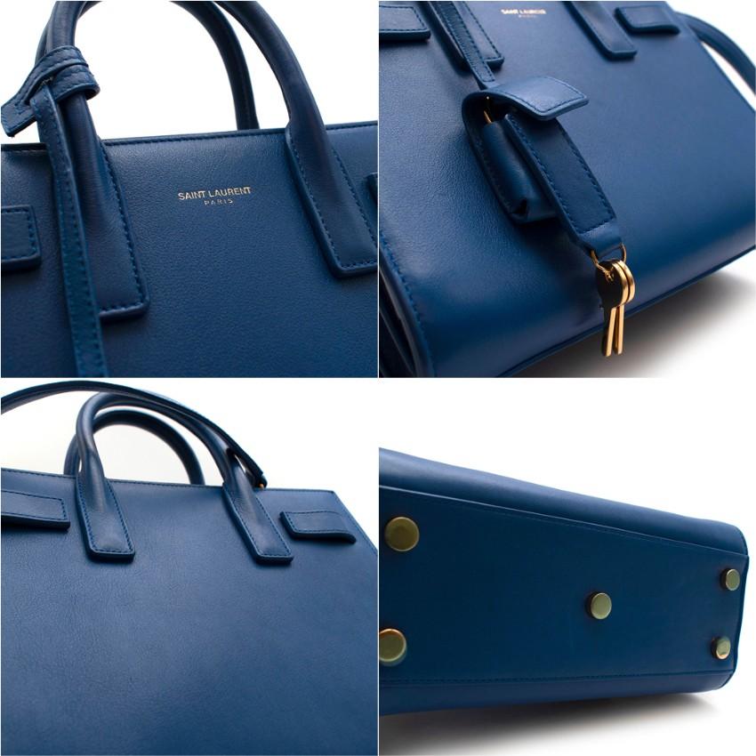 Women's Saint Laurent Sapphire Blue Leather Sac de Jour Nano Bag For Sale