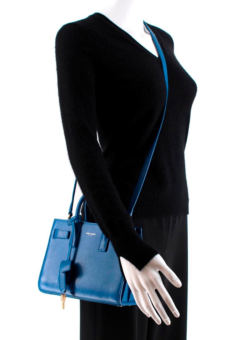 Saint Laurent Sapphire Blue Leather Sac de Jour Nano Bag For Sale 1