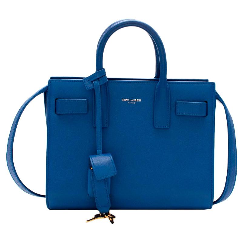Saint Laurent Sapphire Blue Leather Sac de Jour Nano Bag For Sale