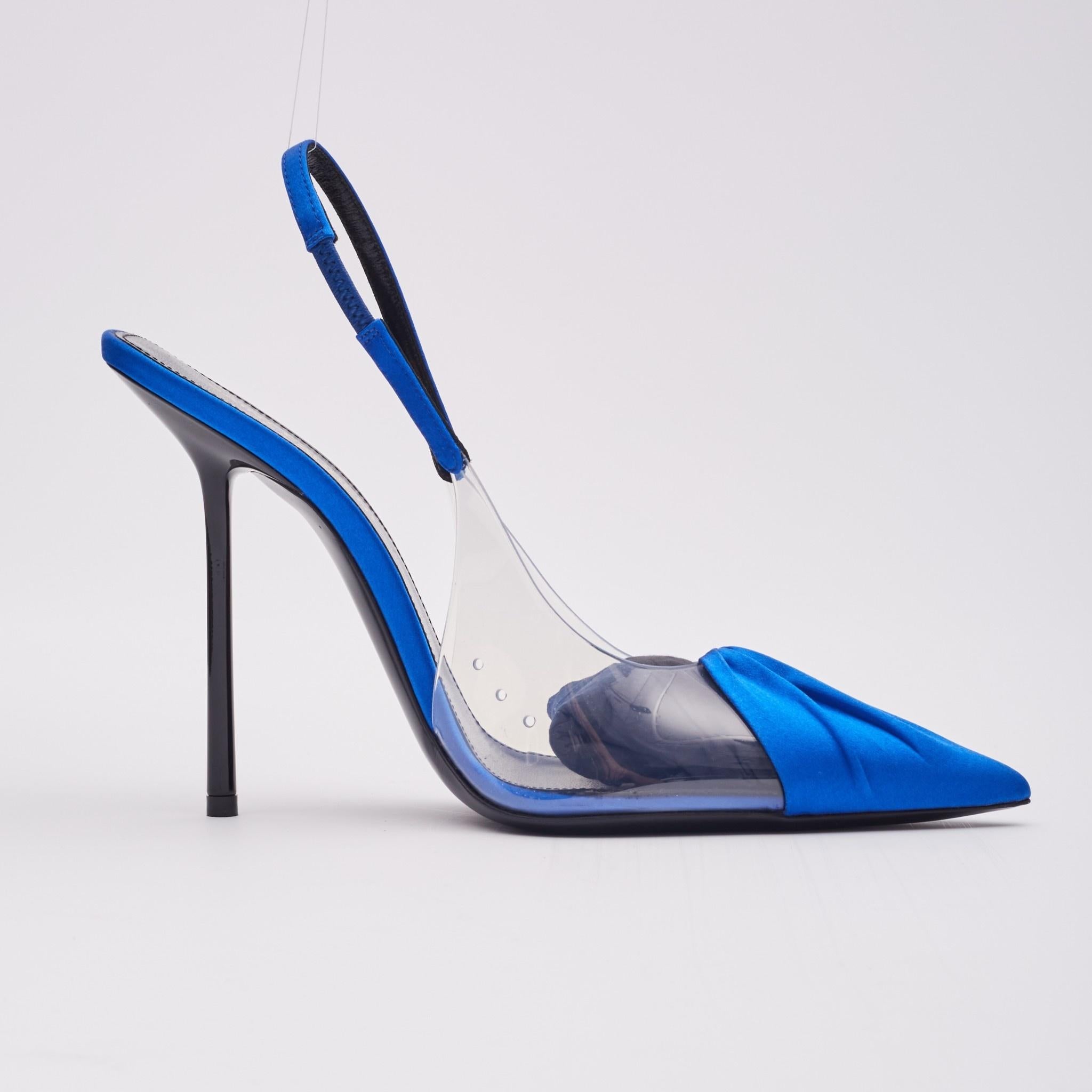 Saint Laurent Satin Blue Chica 115 Slingback Heels EU 41 In New Condition For Sale In Montreal, Quebec